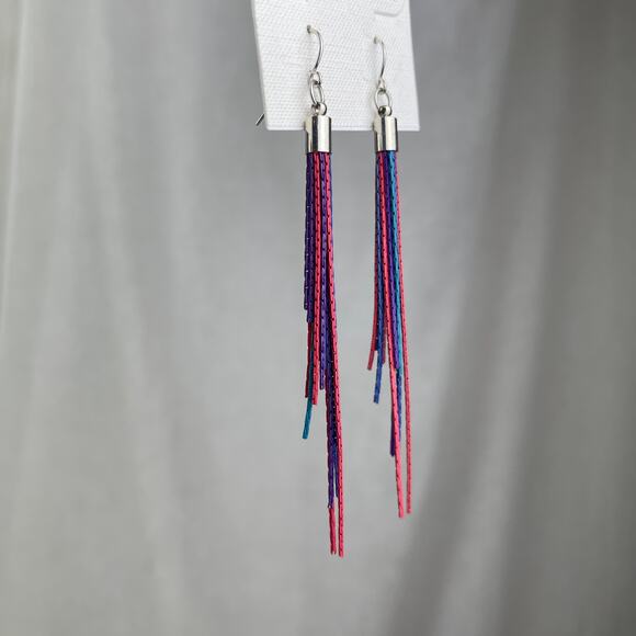 Colorful Chain Link Fringe Earrings Purple Teal Pink Red Blue Festival Boho NWOT - Picture 15 of 16
